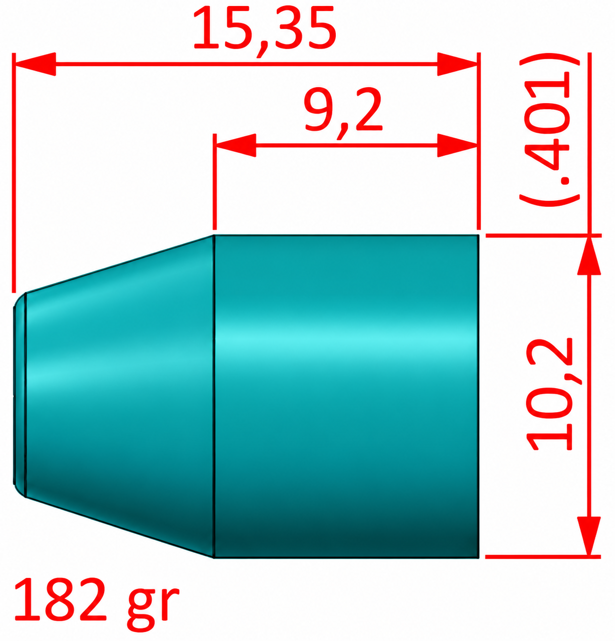 10 mm TC Bleigeschosse | 818 Stk. | Epoxydbeschicht & .401 kalibriert | 182 grain | RAL 5018 – Bild 1