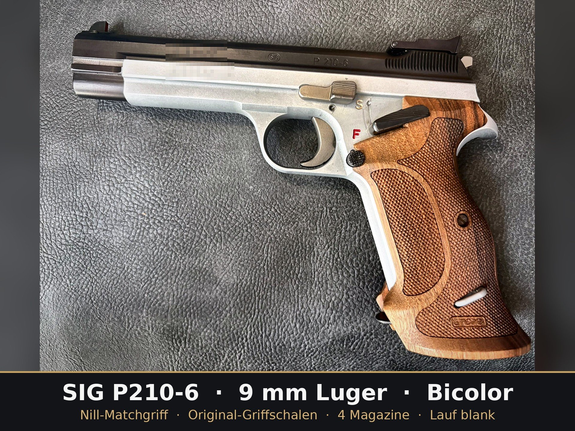 SIG P210-6 Bicolor 9mm Luger – Lauf blank, Nill-Matchgriff, Orig.-Griffschalen, 4 Magazine – Bild 1