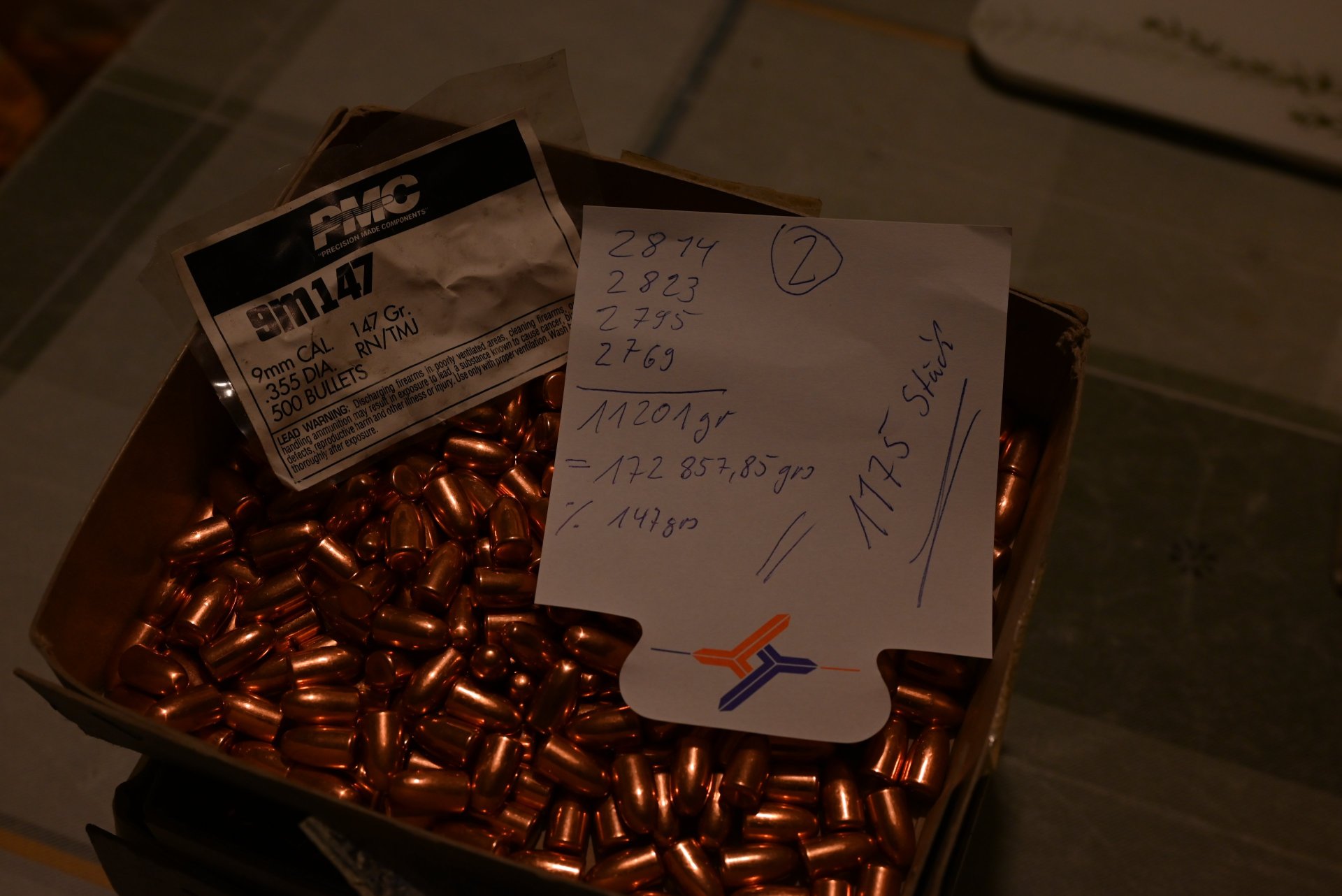 1175x PMC Geschosse 9mm 147grs beschichtet – Bild 1