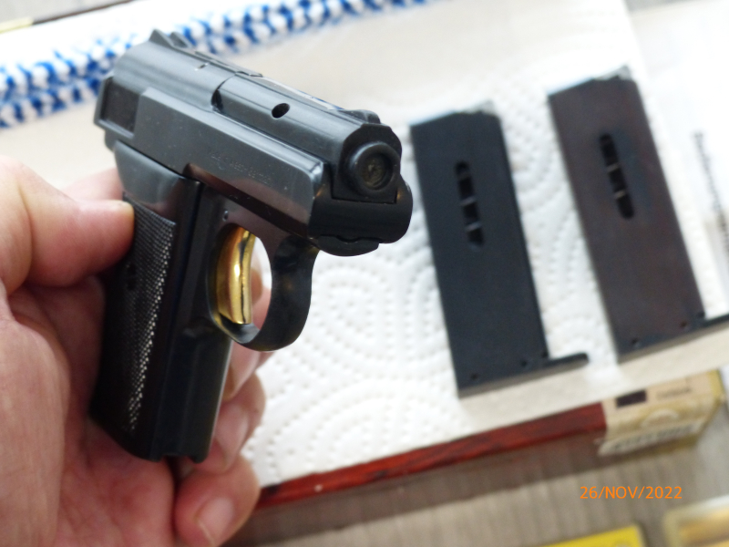 Hochwerige Reck P10 8mm mit goldenen Abzug, ungeschossen erste PTB 38-69, Beschuss 1971 m.Zubehör – image 3