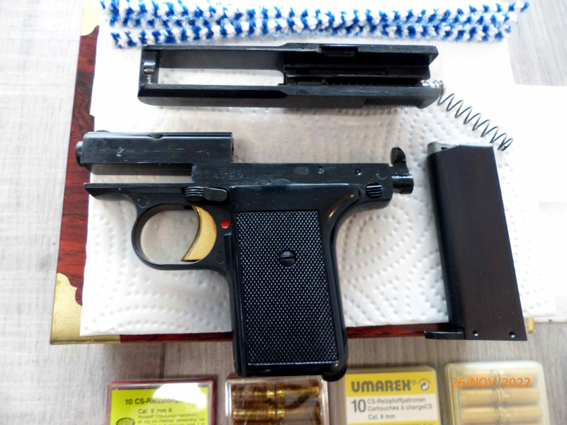 Hochwerige Reck P10 8mm mit goldenen Abzug, ungeschossen erste PTB 38-69, Beschuss 1971 m.Zubehör – image 5