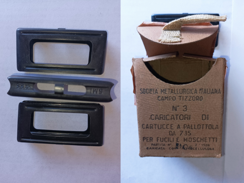 7,35 CARCANO. Original Patronen 1939 +Schachtel+Laderahmen. DEKO. – Bild 2