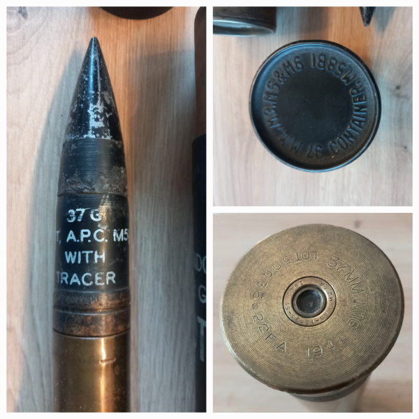 Orig. US 37mm Granate, A.P.C. M51, oig. Farbe und Beschriftung, Container, TOP, Deko, US Army, WK2 – kuva 3