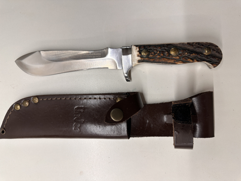 Linder White Horse Knife (Nr. 440915) – 440A Stahl, Teilsägezahn, Hirschhorn & Lederscheide – Bild 3