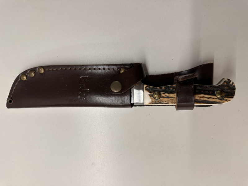 Linder White Horse Knife (Nr. 440915) – 440A Stahl, Teilsägezahn, Hirschhorn & Lederscheide – Bild 4