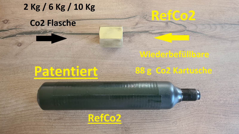 88 g Co2 Kartusche - Wiederbefüllbar ! patentiert ! RefCo2 ! + Adapter für 2-10 Kg Fl.<1 € / Füllung – Bild 1