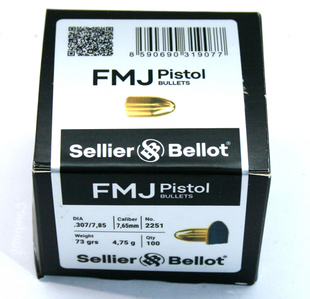 100 Stück S&B | Sellier&Bellot Geschosse #V319072 / 7,65Browning/.32Auto - .309/7,85- 73grs FMJ – Bild 1