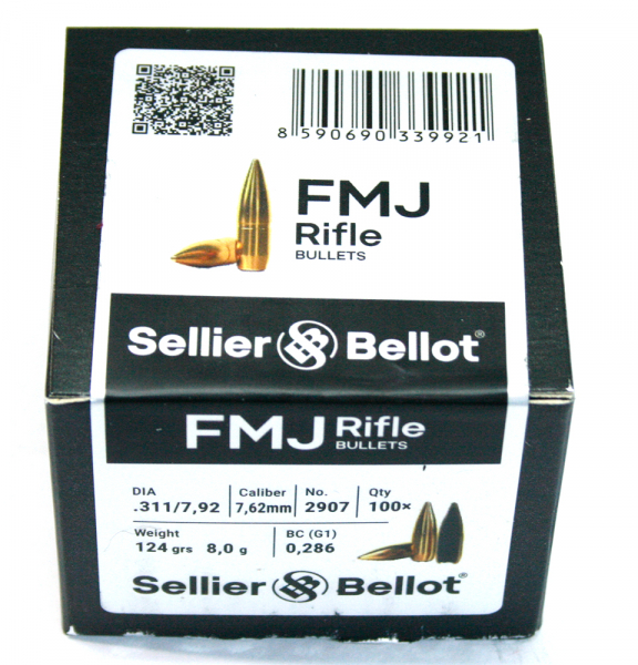 100 Stück S&B | Sellier&Bellot Geschosse #2907 | 7,62* .303 Brit, Dia .311 7,92 - 123grs / 7,97g FMJ – Bild 1