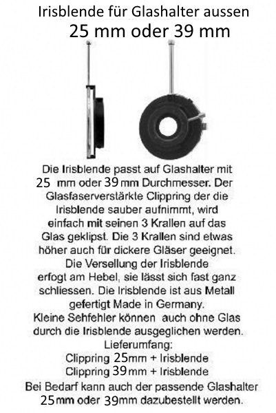 Irisblende mit Halteclip für Glashalter 25 mm und 39 mm – Bild 1