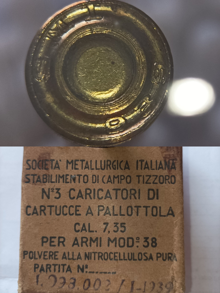 7,35 CARCANO. Original Patronen 1939 +Schachtel+Laderahmen. DEKO. – Bild 2