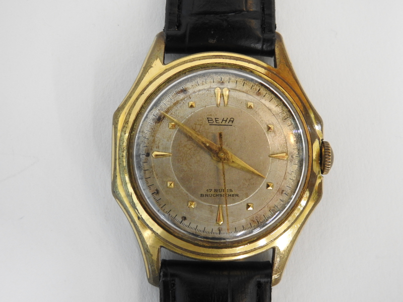 Deutsche Vintage Herrenarmbanduhr BEHA,17 RUBIS,vergoldet,Funktionstüchtig, 50er Jahre – Bild 2