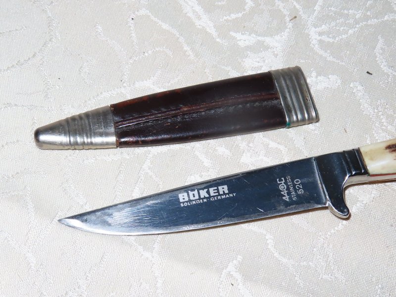 Jagdmesser mit Scheide graviert Böcker Solingen Germany – Bild 2