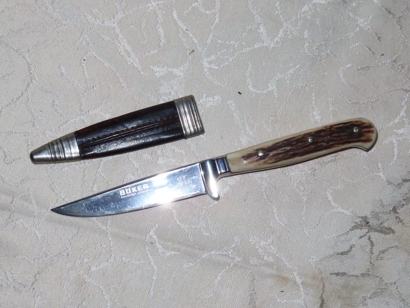 Jagdmesser mit Scheide graviert Böcker Solingen Germany – Bild 1