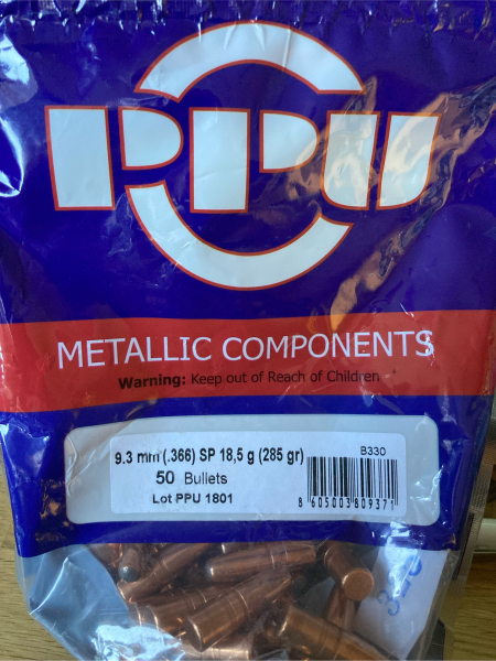 2 Päckchen Geschosse PPU 9,3 mmm / .366 SP 285 gr – Bild 1