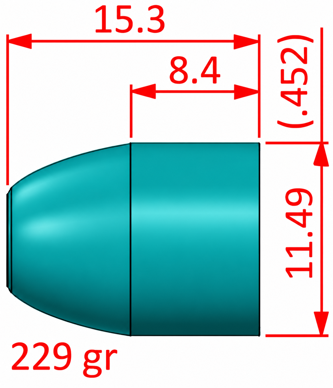 45 ACP / .45 LC Geschosse | 621 Stk. | Blei-Epoxydbeschicht & .452 kalibriert | 229 grain | RAL 5018 – Bild 1