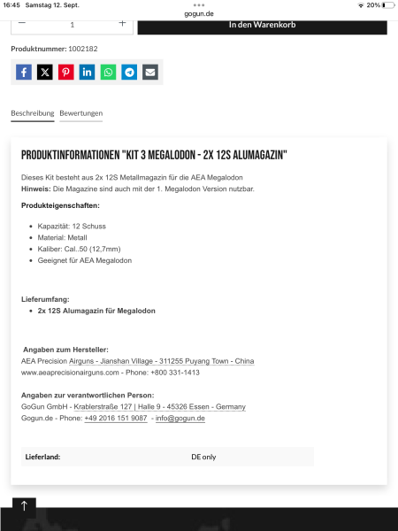 Aea Megalodon 12 Schuss Magazine . – Bild 3