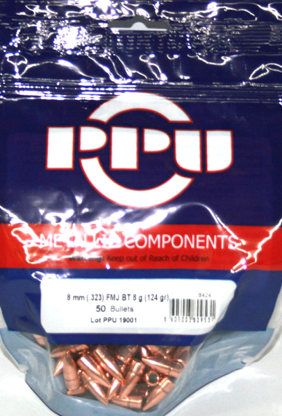 50 Stück PPU | PrviPartizan Geschosse #B-424 | .323 / 8 MM - 124grs / 8,0g FMJ BT Vollmantel MATCH – Bild 1