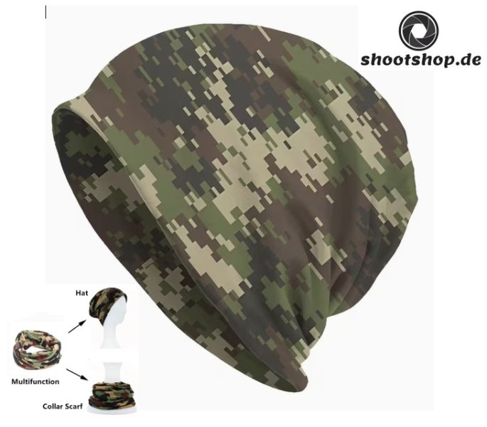 Multifunktionale Winter-/Herbst-Mütze – Digital Camouflage, elastisch, Face-Shield & Schal – bild 1