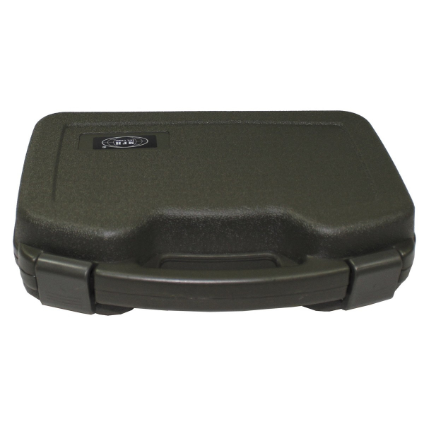 Pistolen-Koffer, Kunststoff, groß, innen 32x18x7,5cm, abschließbar, Schaumstoffeinsatz, Oliv – Bild 1