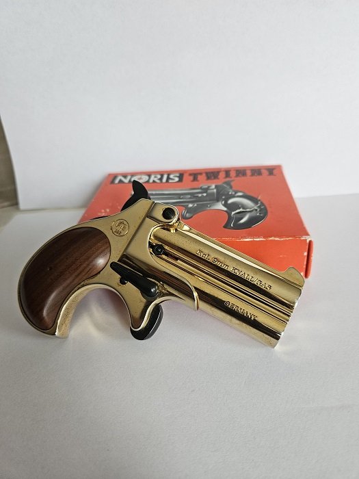 DERRINGER NORIS TWINNY Kal. 9mm K, PTB 599. Sammlerstück Gold – Bild 1