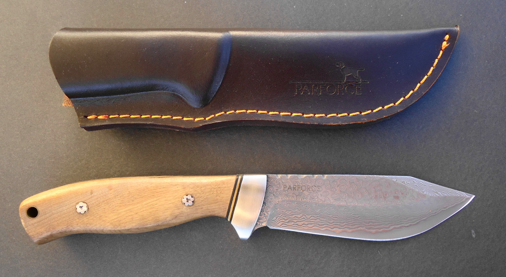 Parforce Jagd-Damastmesser, wurzelholz griffschalen – Bild 1