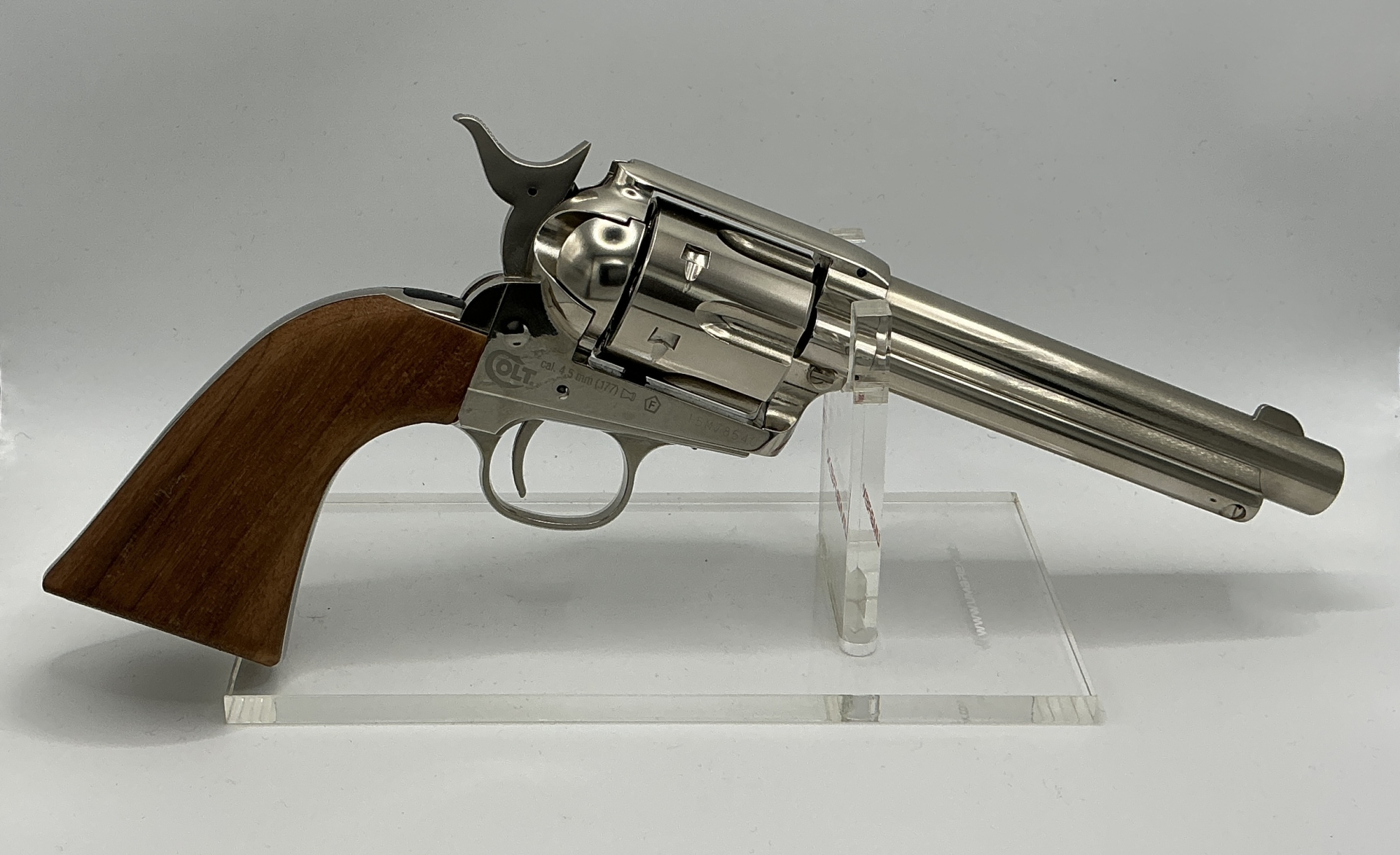 Colt SAA Nickel mit Holzgriffen 4,5mm, Nadel fähig – Bild 2