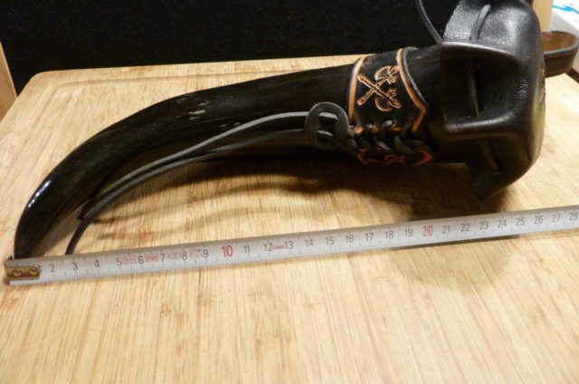 Original Horn/Kuh/Stier Trinkhorn Leder/Deckel/Halterung Trapper/Wikinger/Indianer – Bild 3