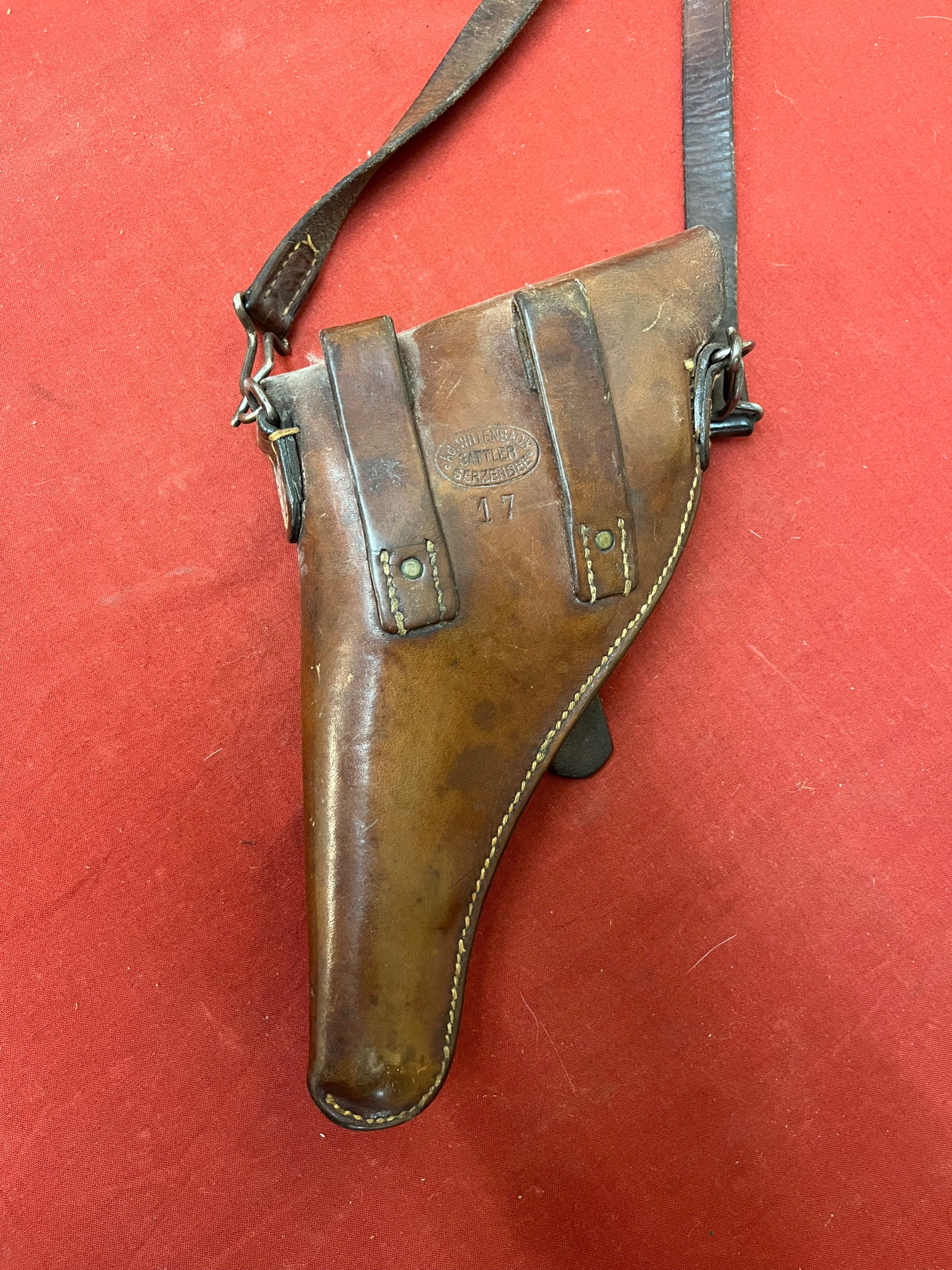 Original Schweizer Revolverfutteral Ordonnanzrevolver Modell 1882 – 1917 – mit Trageriemen – Bild 3