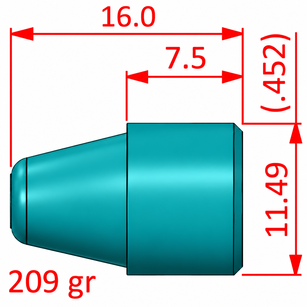 45 ACP | SWC-Geschosse | 621 Stk. | Blei-Epoxydbeschicht & .452 kalibriert | 209 grain | RAL 5018 – Bild 1