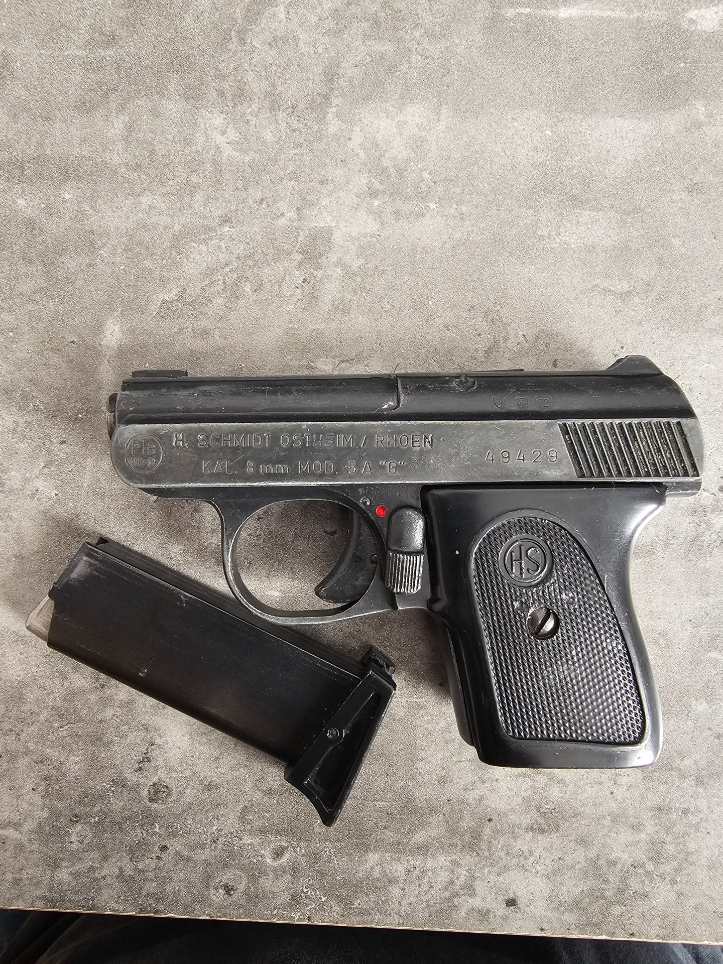 Schreckschusspistole HS 5 A G mit PTB 100-69. Beschussjahr 1972. – Bild 1