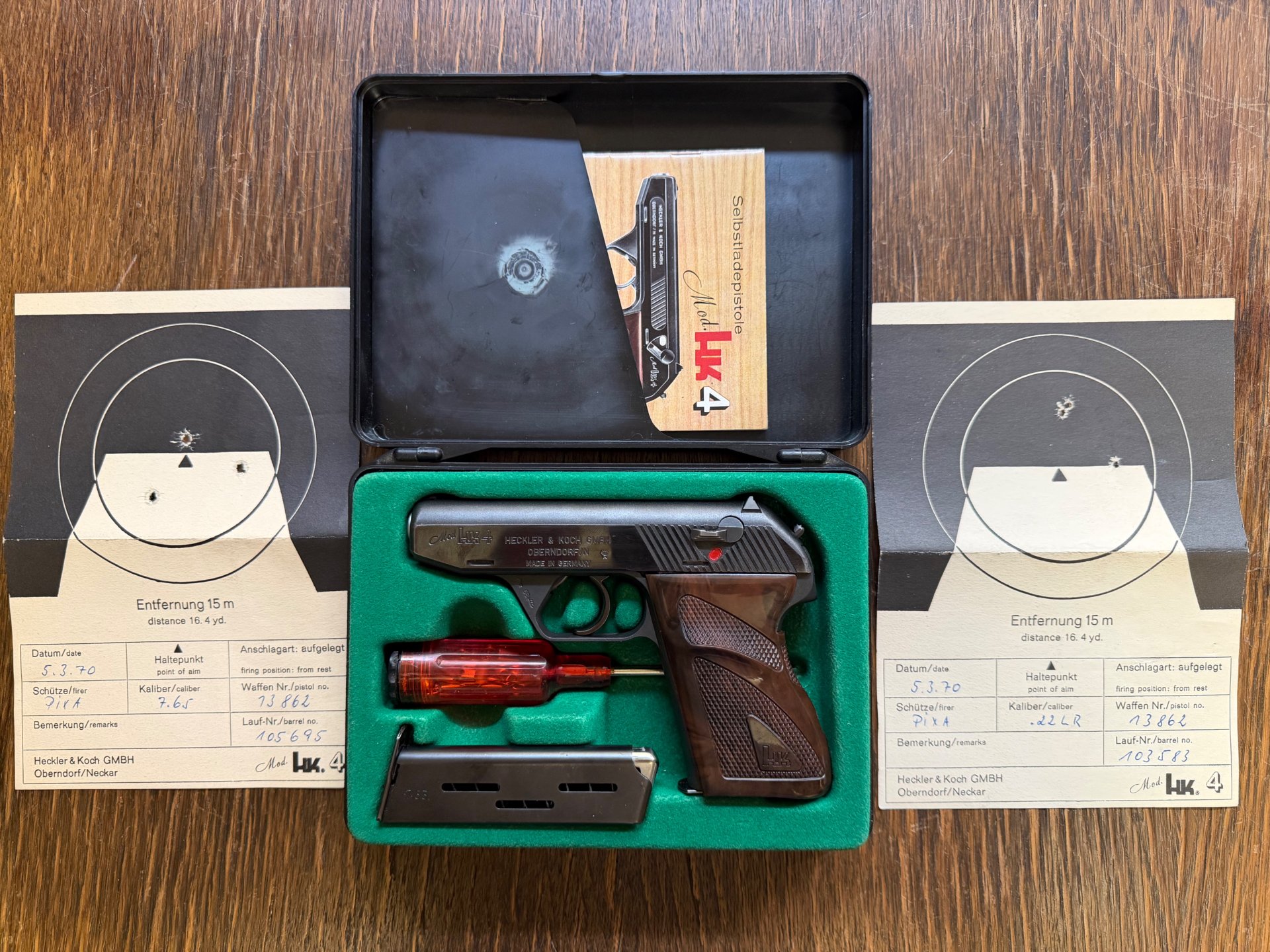 Komplettes H&K HK 4 Set! Kal. .22 lr + Wechselläufe 7,65mm & 9mm kurz in OVP mit Werkzeug & Magazine – Bild 1