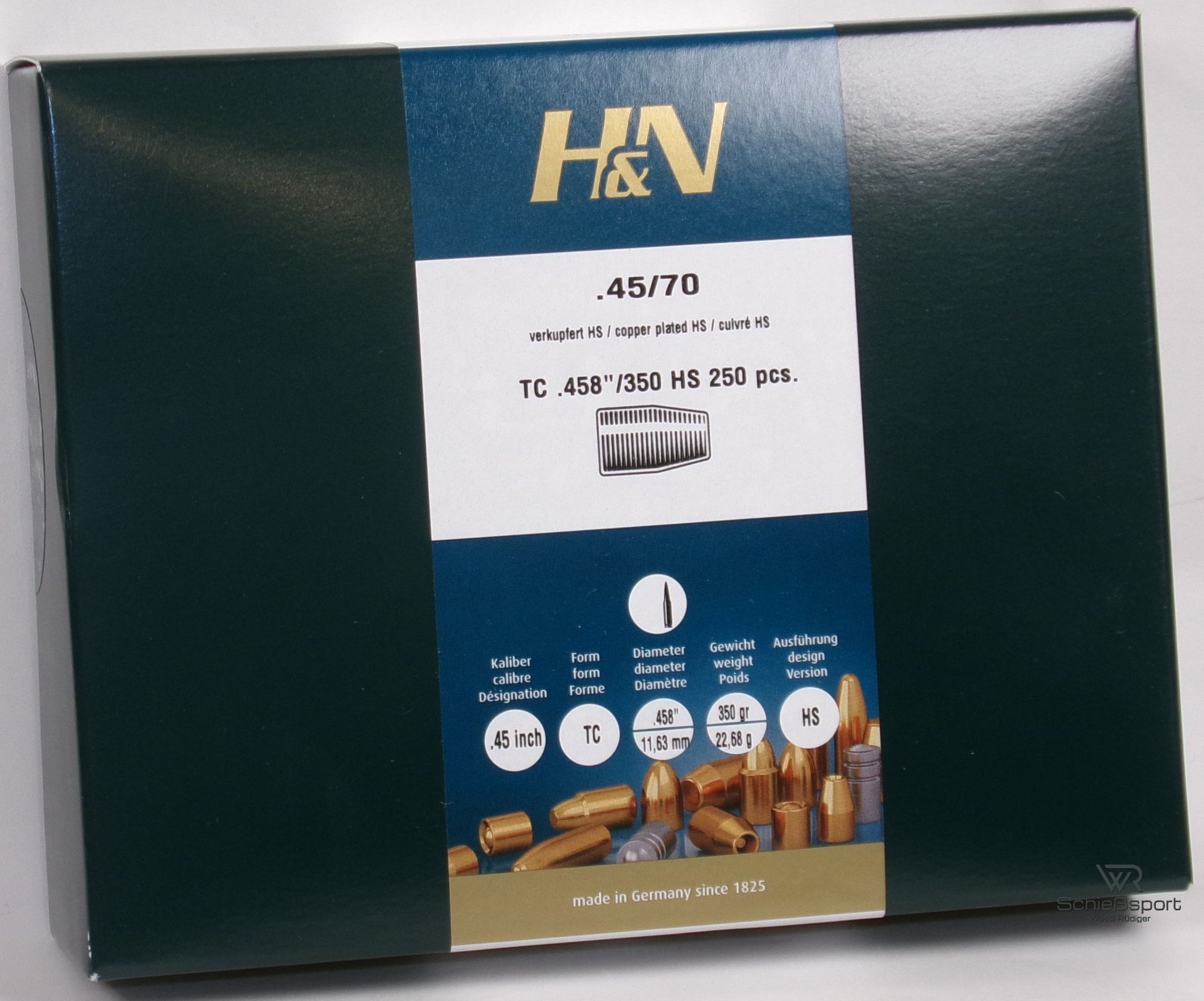 250 H&N .45/70(.458Dia.) - 350 - TC - verkupfert-HIGH-SPEED - 250er Box – Bild 1