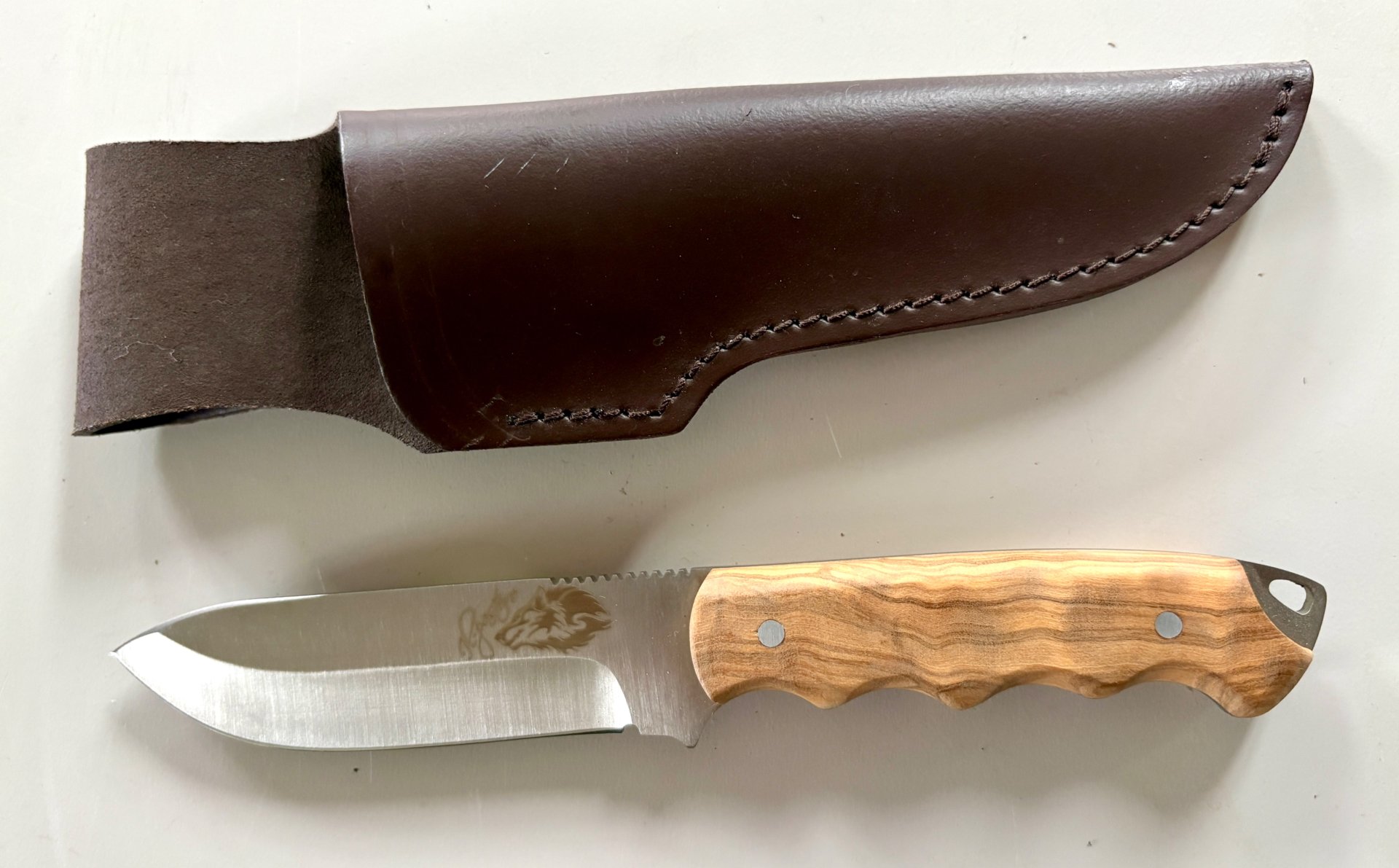 Jagdmesser N690 Böhler Stahl Olivenholz Griff wie neu – Bild 1