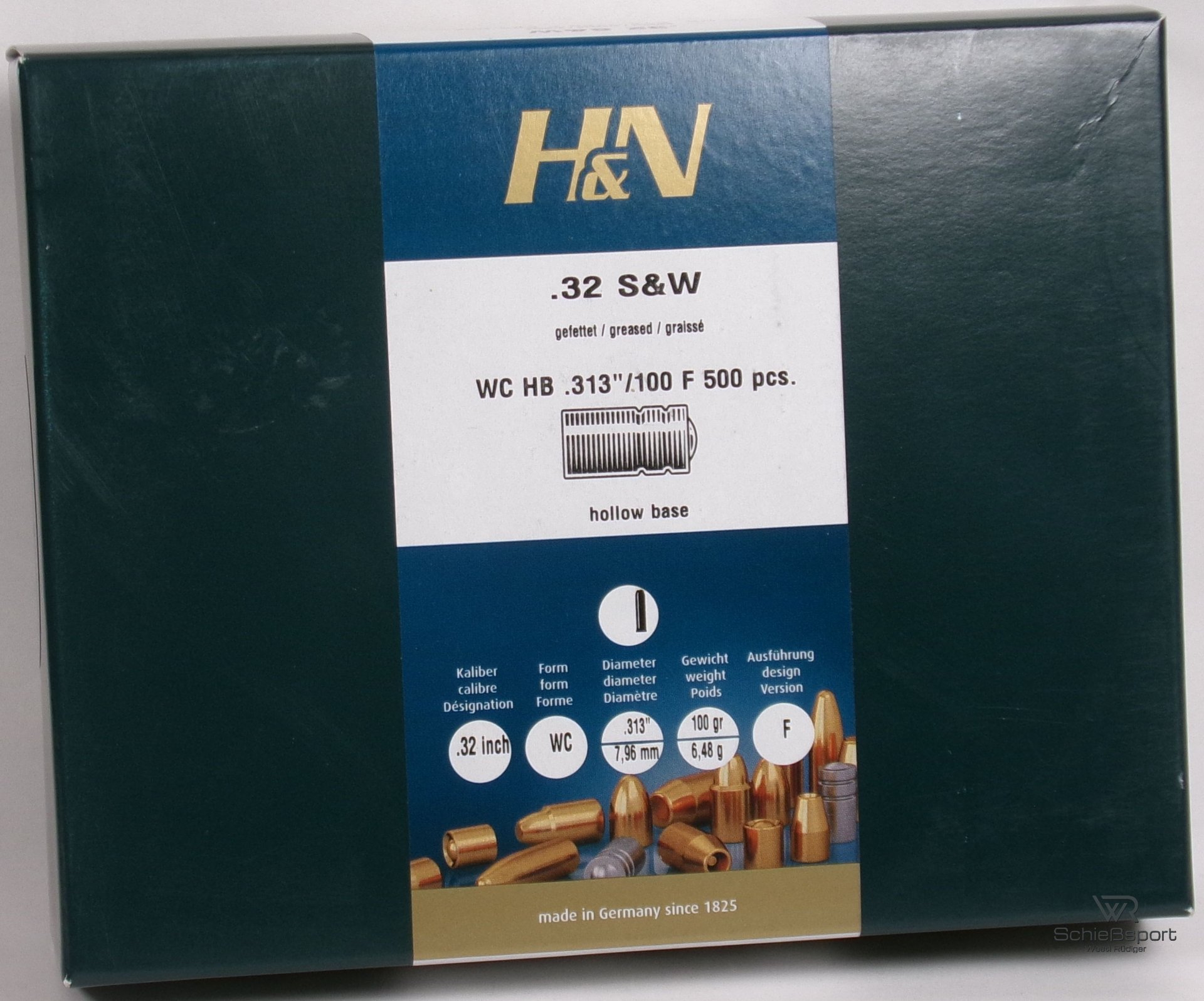 500 H&N .32S&W (.313Dia.) - 100 - WC - gefettet - 500er Pack. – Bild 1