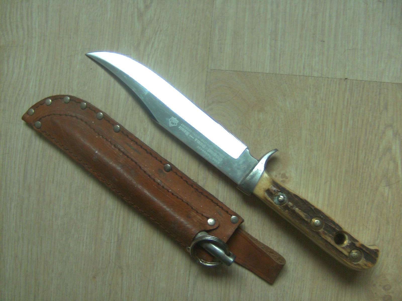 Messer, Puma, Bowie , 28cm lang, Lederscheide, Wetzstahl, Horngriff. Alt. – Bild 2