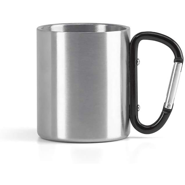 Doppelwandiger Edelstahlbecher / Tasse mit schwarzem Karabinergriff – Bild 1