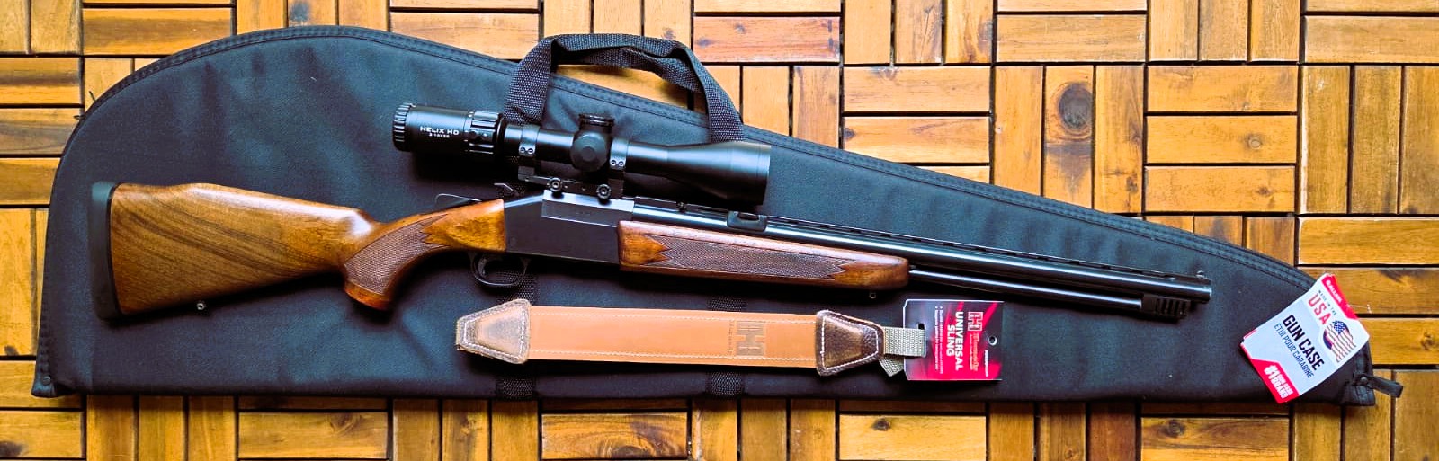 Tikka Bockbüchsflinte im Kal..222 / 12-76 mit Helix HD ZF 2-16x50, Hornady-Gewehrgurt,Futteral – Bild 2