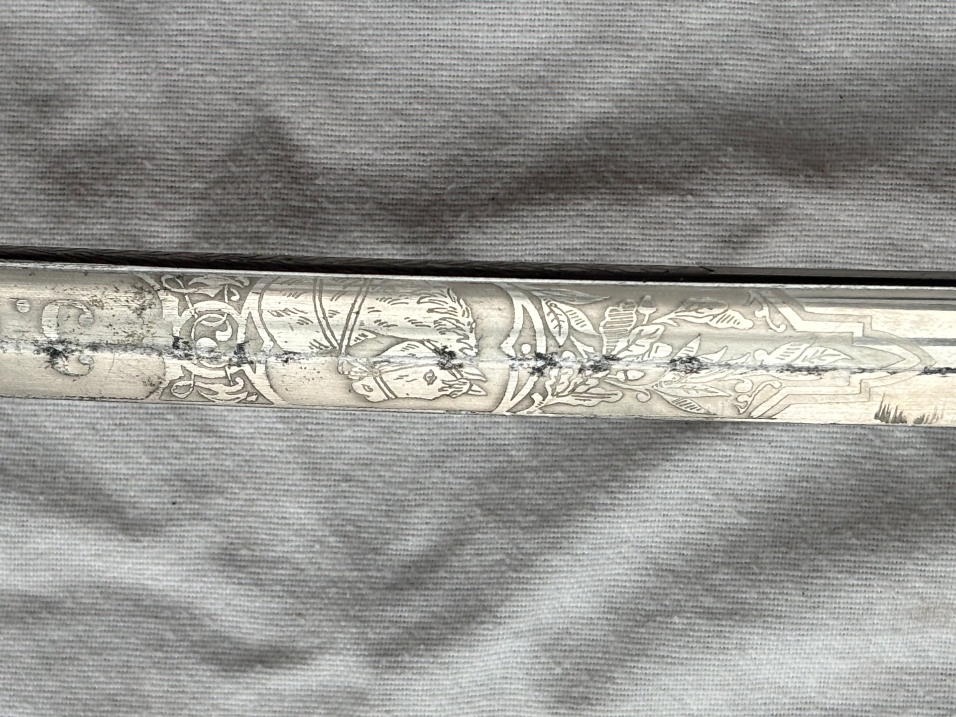 Preußen Artillerie Säbel Top Klingenätzung. 3.Preuß Art.Rgt. Kanonier Zug. Schwarze Metall Scheide – Bild 8