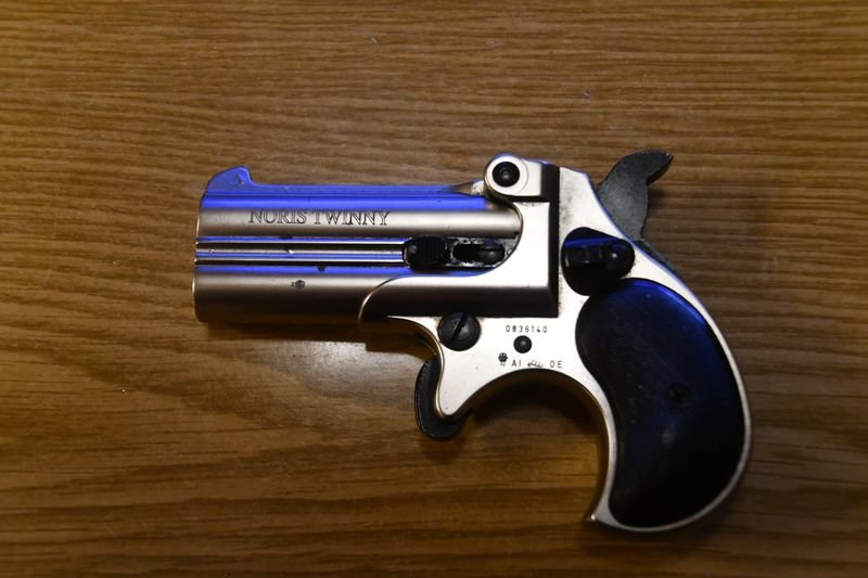 Derringer NORIS Twinny Kal. 9mmR Knall silber matt – Bild 1