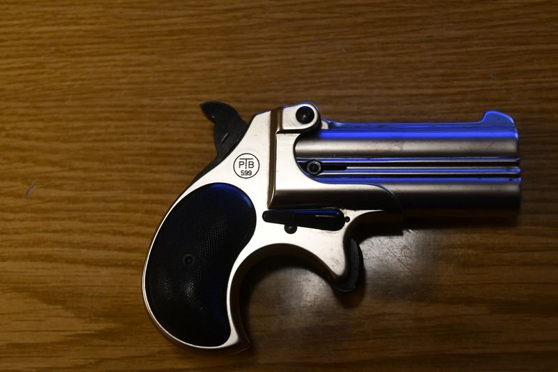 Derringer NORIS Twinny Kal. 9mmR Knall silber matt – Bild 2