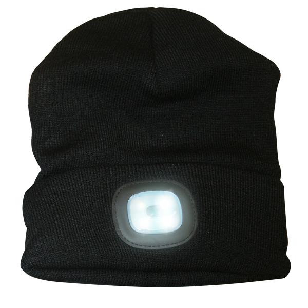 Wintermütze / Strickmütze (Schwarz) mit 4 LED´s / 3 Leuchtstufen - mit USB ladbar – Bild 1