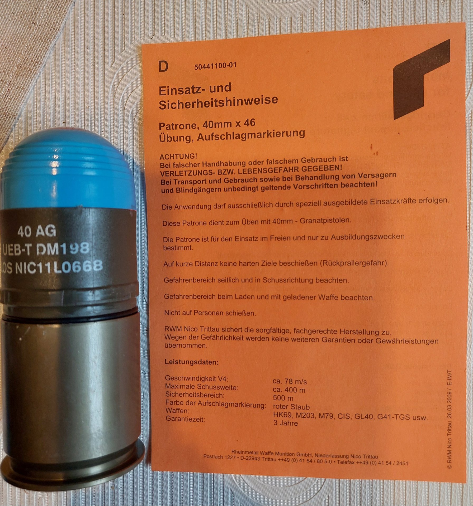 Patrone 40x46 Üb DM 198, Anbau-Granatwerfer – Bild 2