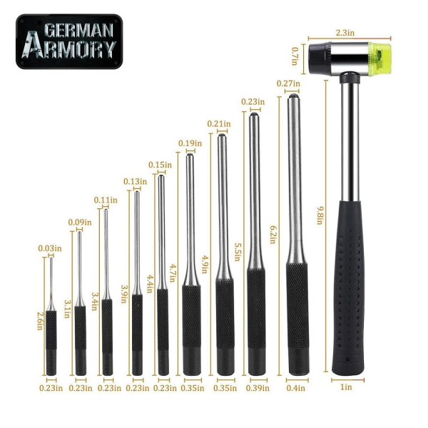 AR15 10 teiliges Rollstift Treiber Set mit Hammer Roll Pin Punch Kit BüMa M16 Büchsenmacherwerkzeug – Bild 1
