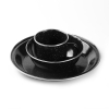 Kleines Emaille Camping-Geschirr-Set 3tlg in Schwarz - Tasse + Teller + Schüssel