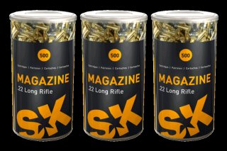 500 Schuss SK MAGAZIN .22 l.r. lfb 2,59g 40gr LRN Blei Rundkopf Schüttpackung / Blechdose NEU Traini