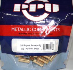 50 Stück > NEUE PPU / PrviPartizan Kurzwaffenhülsen .38 Super Auto +P Boxerzündung / Unprimed #C354