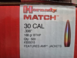 .308/168grs Hornady HPBT Geschosse National Match 1000 stk.