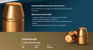 250 St. H&N Geschosse .428 / .44 TC HS 200grs CRIMP Kegelstumpf Haendler&Natermann High Speed 44-40