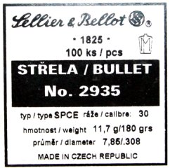 100 Stück S&B | Sellier&Bellot Geschosse #2935 | .308 / 7,62mm - 180grs / 11,7g SPCE mit Scharfrand