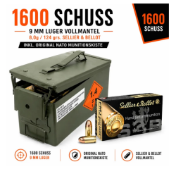 1600 Schuss 9 mm Luger Vollmantel 8,0g/124 grs. Sellier & Bellot in der Natokiste